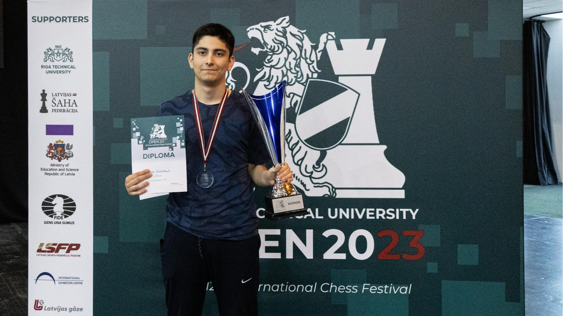 «RTU Open 2023» uzvar astoņpadsmitgadīgs šaha meistars no Norvēģijas Elham Abdrlauf