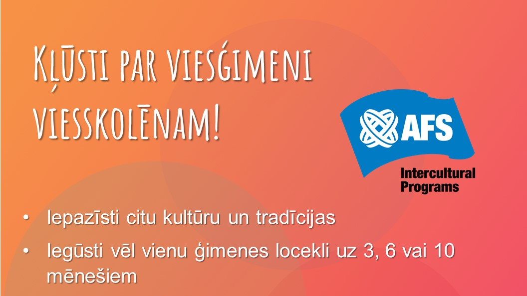 AFS Latvija Starpkultūru apmaiņas programma meklē viesģimenes visā Latvijā