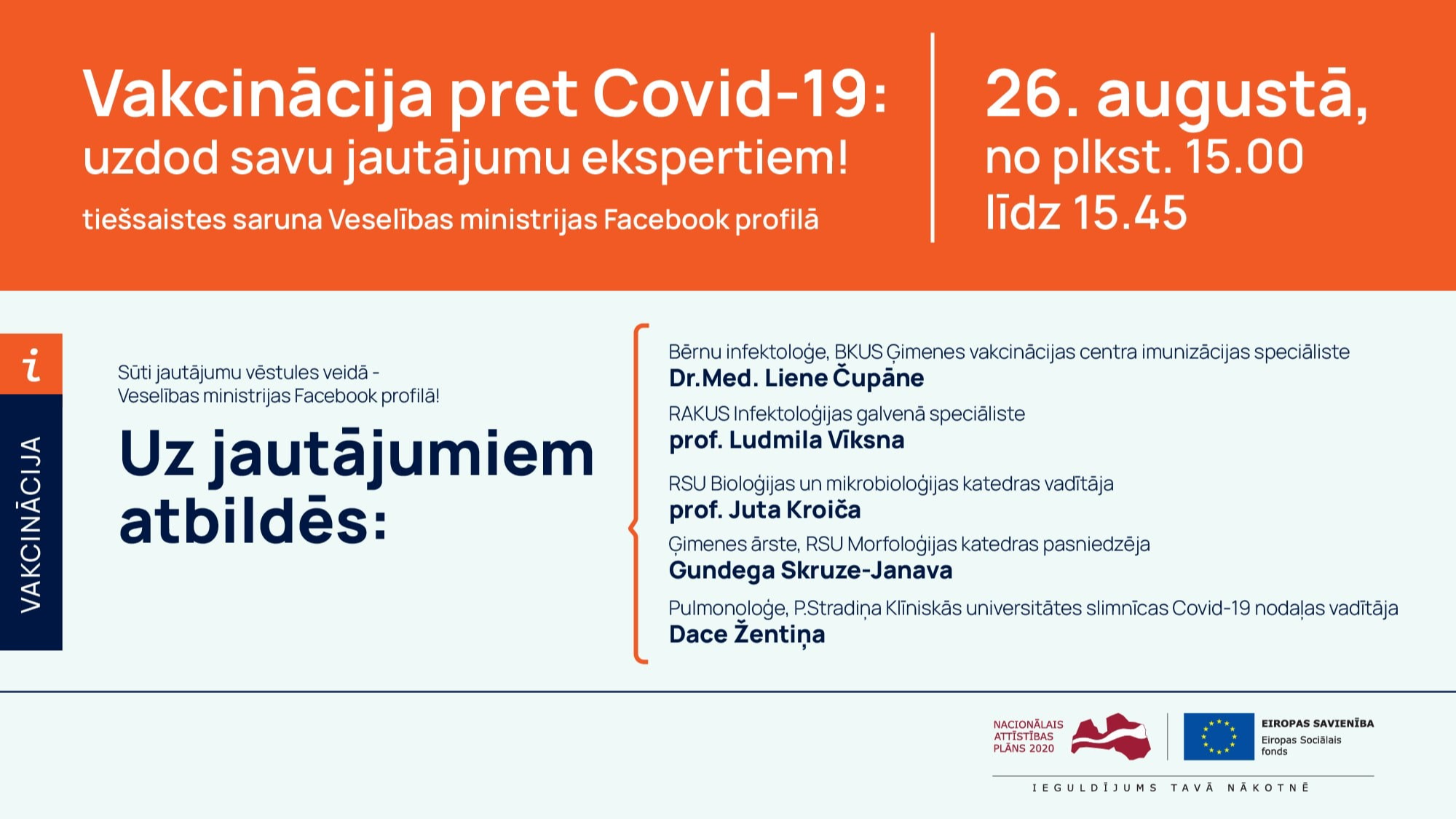 Sarunu cikls par vakcināciju pret Covid-19 ar profesoru, ģimenes ārstes, pulmonoloģes un bērnu imunoloģes dalību 