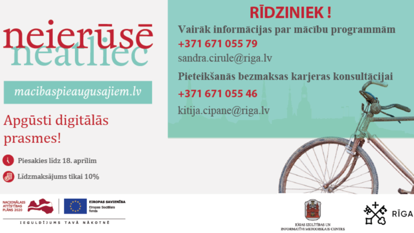 Atvērta pieteikšanās mācībām pieaugušajiem digitālo prasmju izglītības programmās